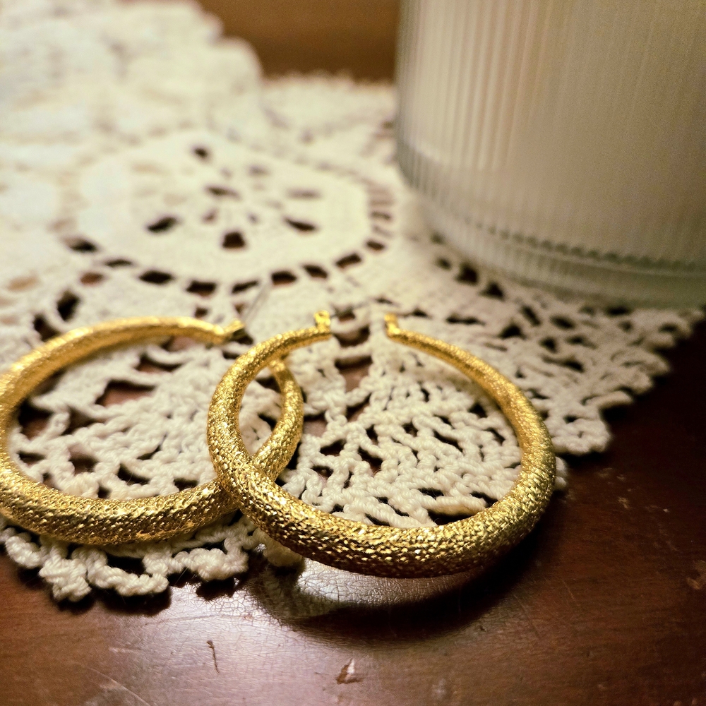 Gold Textured Hoop Earrings - Classic Women Jewelry